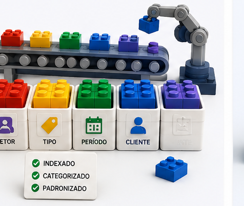 Tijolos de lego separados em grupos por cor